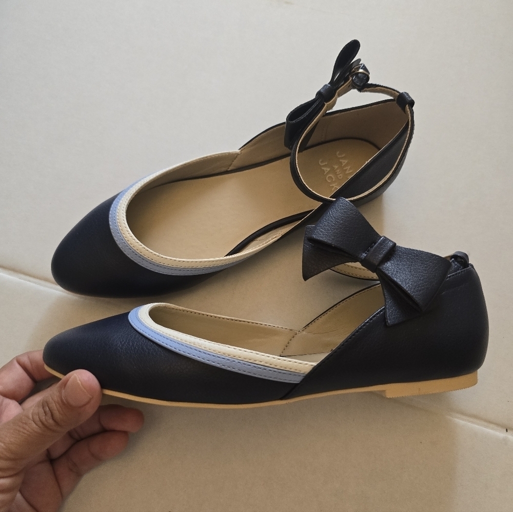 Janie And Jack Bow Strap Ballet Flat In Merchant Marine Color Size 4k